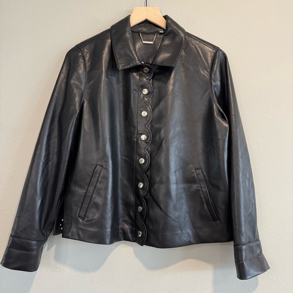Chico’s Scallop Trim Faux Leather Shacket 6 - Picture 2 of 11
